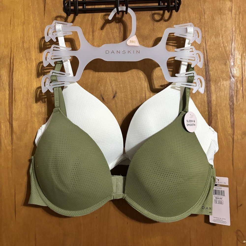 2pk Danskin Intimates Push Up 38C Wired Bra White Green 38C